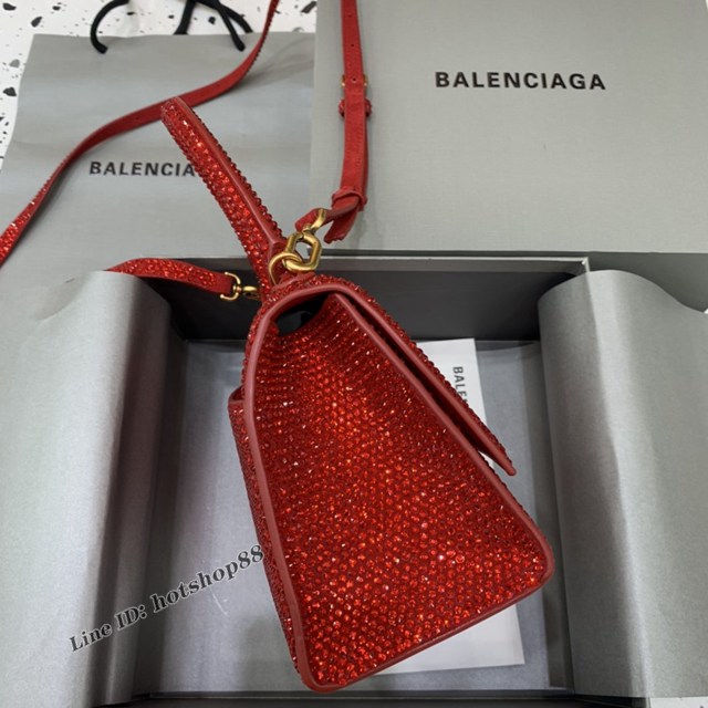 Balenciaga巴黎世家專櫃爆款磨砂紅全鑽小號沙漏包手提肩背包 fyj1808